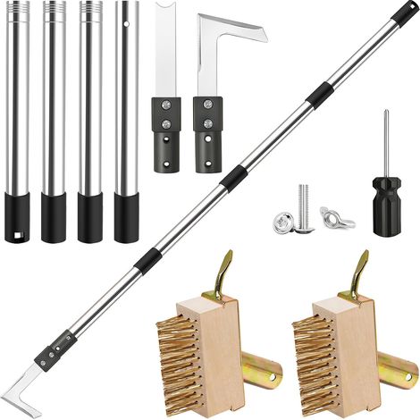 Weed Brush 63 in Long, Weed Kit with Stainless Steel Handle, 2 Brush Heads and 2 Metal Scrapers for Paving Slabs, Pavers and Walls (1/5)
