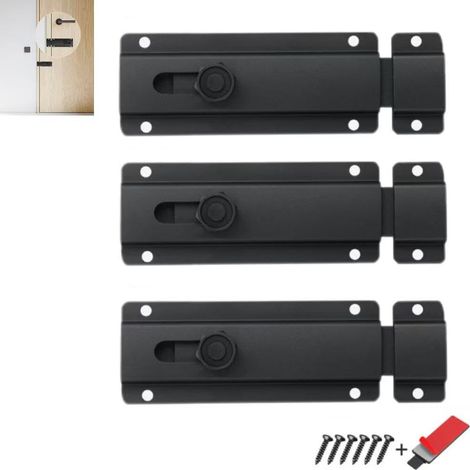 Sollbry Lot de 3 verrous de porte optiques à double usage en alliage d'aluminium noir de 80 mm sans trou et perforé pour portes en bois et boulons de porte (1/5)