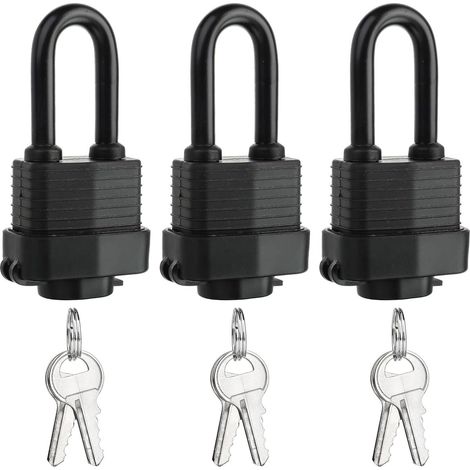 Cadenas étanche pour valise - Cadenas de voyage (3 parties) - Cadenas robuste en acier laminé - 4,8 cm de large - Cadenas long - Cadenas pour valise (1/5)