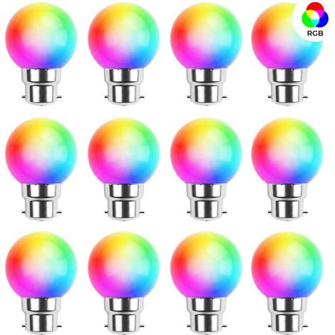 Lot de 12 ampoules Led RGB B22 Incassables - Guirlandes guinguette - Culot baïonnette