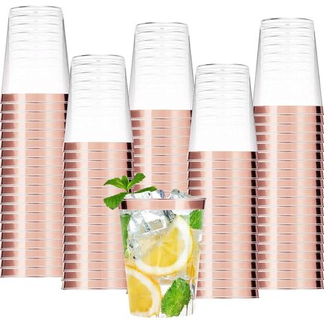 Lot de 50 Gobelets, Bordure dorée, ABS résistant, 350 ml, Réutilisables, Pour cocktail, fête (1/5)