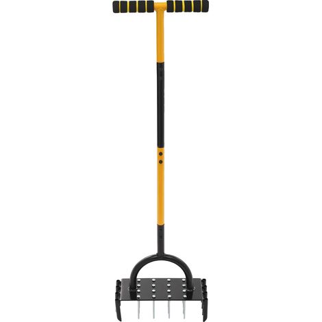 Aireador de césped manual, 16 púas, para aflojar la tierra, amarillo. (1/2)