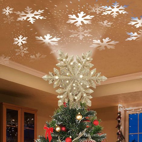 100pcs Cimier d'arbre de noël de 25cm avec projecteur de flocon de neige, flocon de neige magique rotatif à Led (1/5)