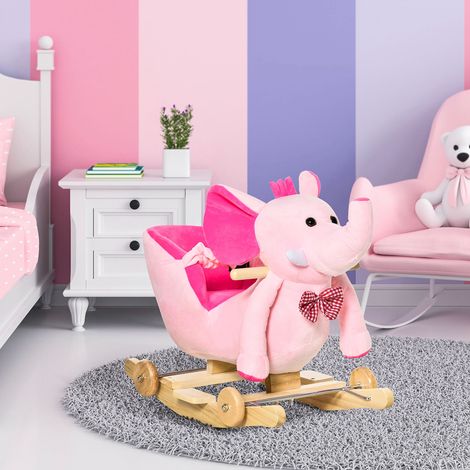 Cheval à bascule en forme d'éléphant avec roues, pour bébés de plus de 18 mois, avec musique, 60 x 35 x 45 cm, rose (1/5)