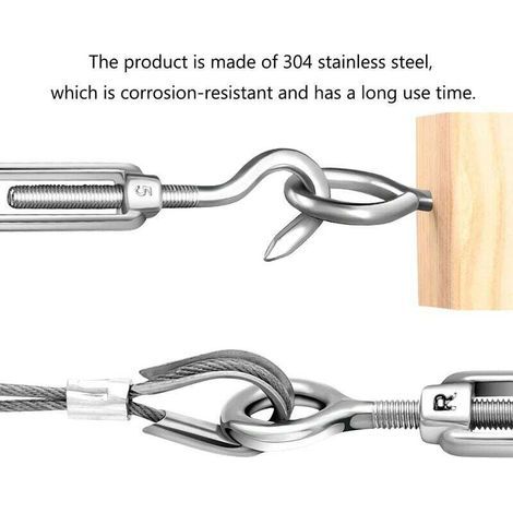 M4 Tendeur Inox,8 Pièces Tendeur Crochet et oeil en Acier Inoxydable 304, Tendeur Cable/Tendeur Fil Acier,Tendeurs Pour Fil a linge,Corde a linge (1/4)