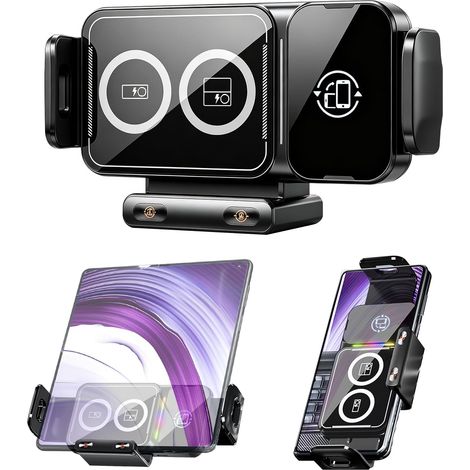 15W Support Téléphone Voiture Induction Chargeur, Rapide Chargeur Induction Voiture Double Bobine, Auto Clamping Support Telephone Voiture Magnetique pour Galaxy Z Fold 7/6/5/4 (1/5)