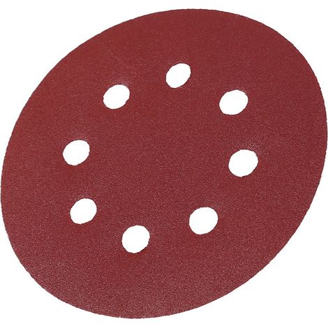 Disques abrasifs ronds rouges 125mm, 8 trous, papier de verre grain 240, lot de ponçage pour meuleuse (1/2)