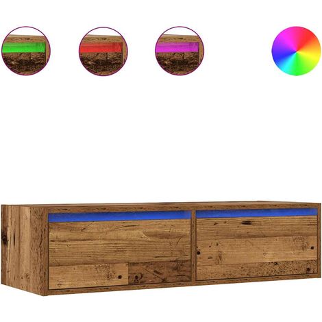 Meuble TV Banc TV Armoire TV avec lumières LED vieux bois 100X35,5x25 cm (1/5)