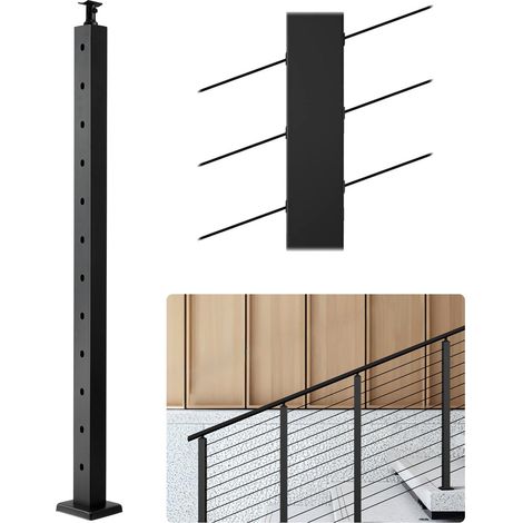 Poteau Garde Corps, 1067x25,4x50,8 mm, Poteau Rampe d'Escalier à Câble, avec Trous Pré-percés 30°, Support Horizontal et Incurvé, pour Main Courante, Balustrades, Noir, 1JZLGZXHS106VRA3X001V0 (1/5)