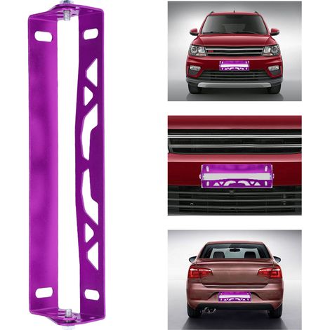 Plaque d'immatriculation universelle en aluminium violet, cadre ajustable pour voiture de course, support de plaque de numéro de style (1/5)
