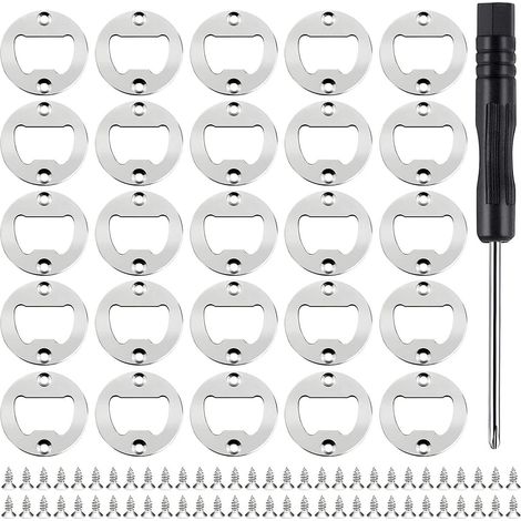 Kit fai-da-te per aprire bottiglie, composto da 25 pezzi: 25 inserti in acciaio inox, 50 viti e un cacciavite in metallo. Accessori per aprire bottiglie di birra. (1/4)