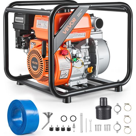 VEVOR Benzin Wasserpumpe 29,87 m Förderhöhe, Schmutzwasserpumpe 7 PS, Tragbare Motorpumpe, Benzinmotor mit 762 cm Auslassschlauch, Gusseisenlaufrad, Gartenpumpe für Bewässerung, Teiche & Pools (1/5)