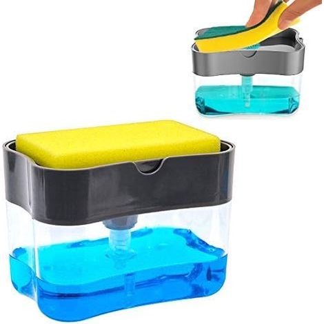 Dispensador de jabón y kit de esponja 3 en 1, organizador de fregadero con soporte para esponja, dispensador de jabón con bomba, dispensador de detergente, soporte para utensilios de cocina, organizad (1/5)