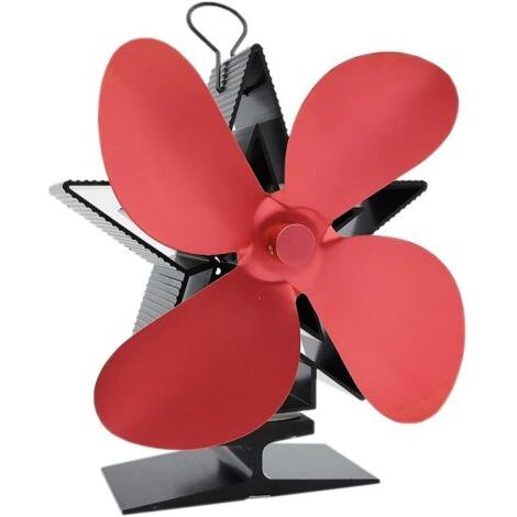 Ventilateur de cheminée 4 pales alimenté par la chaleur pour poêle à bois, cheminée (rouge)