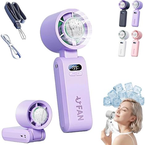 Ventilateur portable rechargeable, mini ventilateur, ventilateur portable USB, accessoire de voyage 3 en 1 (violet) (1/5)