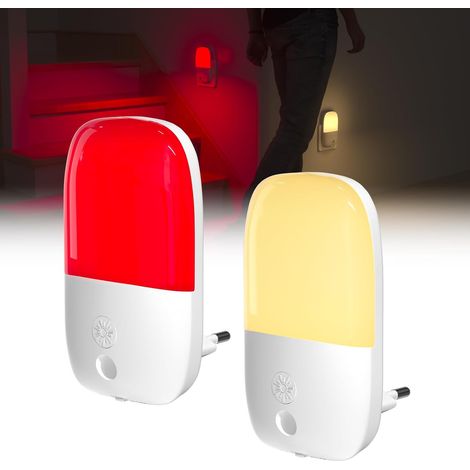 LED Veilleuse Prise Électrique, Luminosité Réglable Veilleuse Enfant avec Capteur de Crépuscule, ON/OFF/AUTO Modes pour Chambre, Salles de Bains, Commutable Blanc Chaud/Rouge(Lot de 2) (1/5)