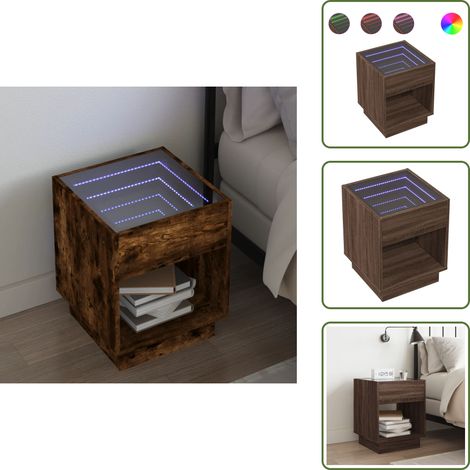 vidaXL Table de chevet avec LED infini chêne marron 40x40x50 cm (1/5)