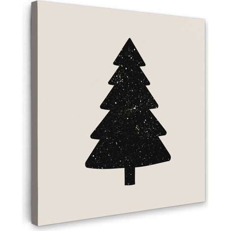 TABLEAU SUR TOILE Arbre de Noël - Noir - Vacances - Beige Tableau Chambre Adulte 90x90 cm