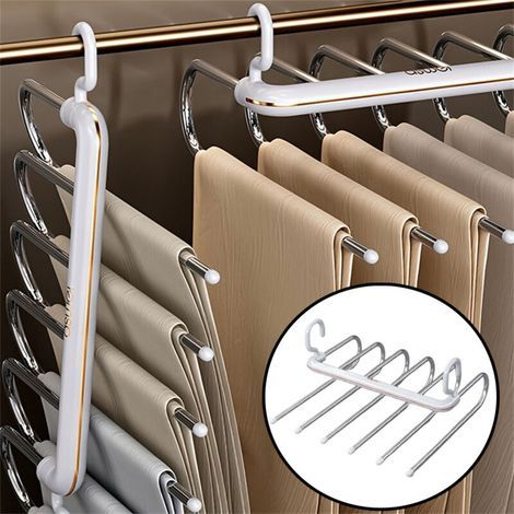 [JAMAIS UTILISÉ] Porte-pantalons pliable, cintre à pince pour pantalon domestique, cintre spécial multicouche, rangement de pantalons antidérapant sans couture, blanc (1/4)