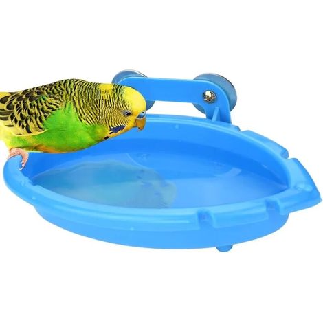 Bain d'oiseaux en cage - Petite baignoire suspendue pour perroquet/perruche/cacatoès/canari/perruche ondulée (bleu) (1/5)