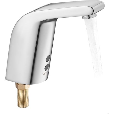 Robinet Automatique sans Contact, Mitigeur de Lavabo à Capteur Infrarouge, Robinetterie Eau Froide, avec Trou Unique, pour Tuyau de 9,5 mm, Évier Bar Cuisine et Salle de Bain, Chromé Argenté (1/5)