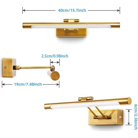 Applique murale d'intérieur à intensité variable 8W, applique murale LED pour miroir de salle de bain avec lampe de lecture à tête pivotante, 3000K pour photos et luminaires (laiton 640LM, 40CM) MOONS (1/3)