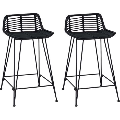 Bar Stool 2 pcs Black 44 x 45 x 76 cm Rattan and Steel vidaXL