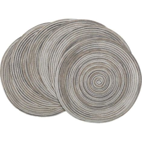 Sets de table ronds en coton gris, faciles d'entretien, lavables, sets de table ronds tissés, lot de 6, parfaits pour les cuisines, les tables à manger, les fêtes et la décoration. (1/5)