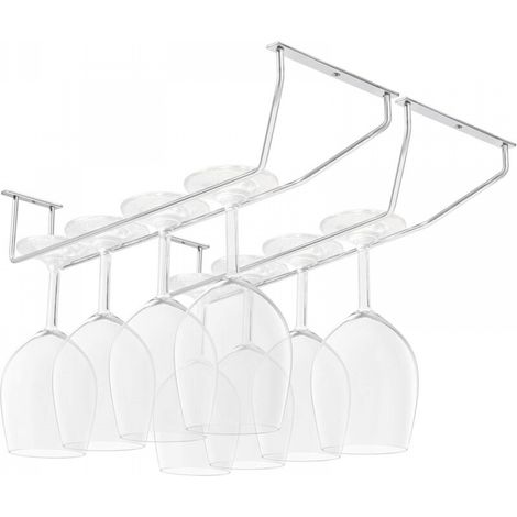 Porte Verres Suspendu en Acier Chromé avec Vis et Chevilles (Lot de 2) - Support Verre a Pied Suspendu de 34 x 11 cm - Rangement Verre a Pied pour Bar et Cuisine (1/5)