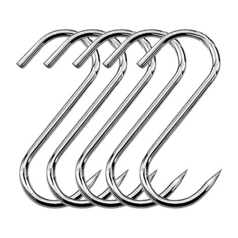 Crochet de boucher en acier inoxydable 5 pièces Crochets à viande 190 mm S Acier Inoxydable pour suspendre l'abattage Fumer Griller et cuire au four - (1/5)