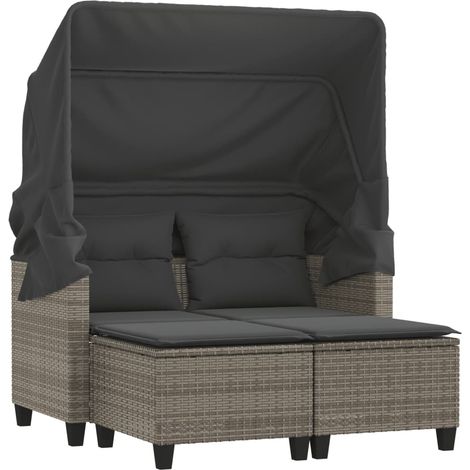 Canapé de jardin,Canapé d'extérieur,Sofa de jardin 2 places avec auvent et tabourets gris rotin CFW260985 (1/5)