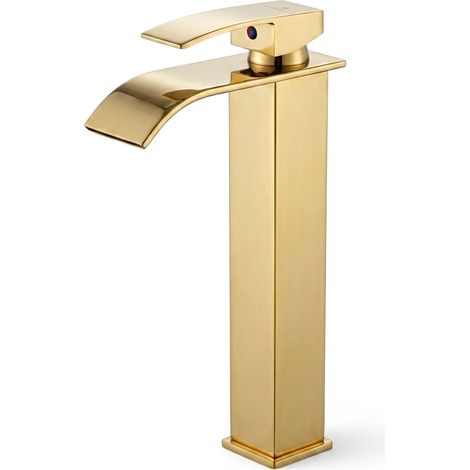 Waschtischarmatur hoch Wasserfall Gold Aufsatzwaschbecken Badarmatur EVIO