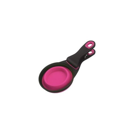 Support de sac de céréales pliable en TPE 3 en 1 pour animaux de compagnie, tasse à mesurer pour nourriture pour chien (S, rose) (1/5)