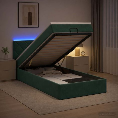 vidaXL Cama tipo otomana con colchón y LED Verde oscuro 90 x 190 cm (1/5)