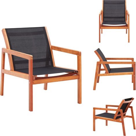 Chaise de jardin Noir Bois d'eucalyptus solide et textilène - Chaise De Jardin - Fauteuil De Jardin - Mobilier De Jardin - Chaise Lounge - Relaxation Extérieure (1/5)