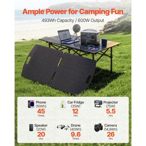 Station Électrique Portable 600 W Générateur Solaire Portable Panneau Solaire 100 W Batterie Secours LiFePO4 493 Wh pour Urgence Domestique, Camping, Voyage Camping-car, avec 7 Ports de Sortie (1/5)
