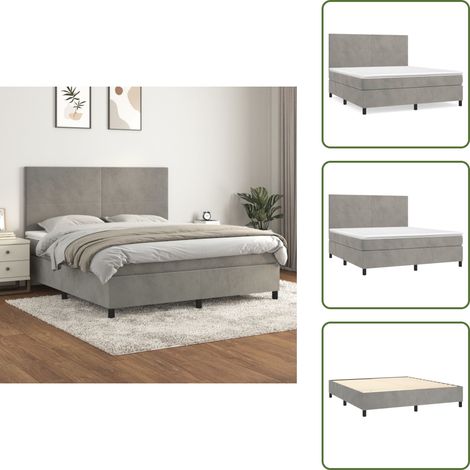 Boxspringbett mit Matratze Hellgrau 160x200 cm Samt - Boxspringbett - Samtbett - Doppelbett - Hellgraues Bett - Bett Mit Kopfteil (1/5)