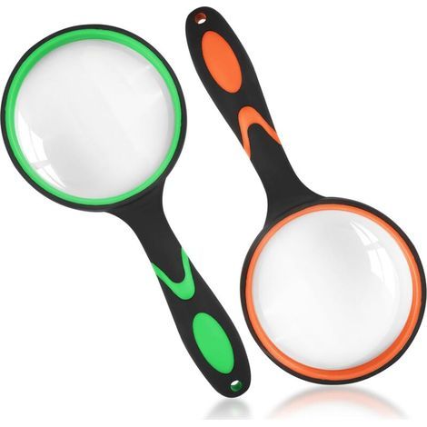 BUNTHAUS CSPARKV 2Pcs Loupe de Lecture 65 mm, Loupe Grossissante à Main avec Poignée en Caoutchouc Antidérapante, Antidérapante Loupe Enfant et Âgées pour Livres Scientifiques, Journaux, Insectes, Loi