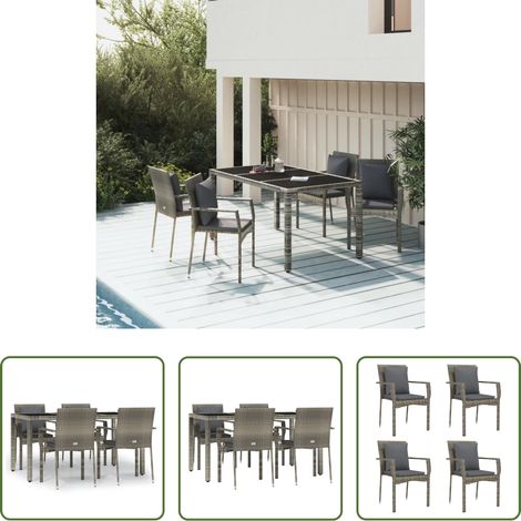 Table de jardin - Ensemble à manger de jardin 5 pcs coussins gris résine tressée (1/5)