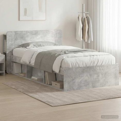 Cadre de lit avec rangement pour matelas 75 x 190 cm, bois d’ingénierie, gris béton - PANGIVO (1/5)