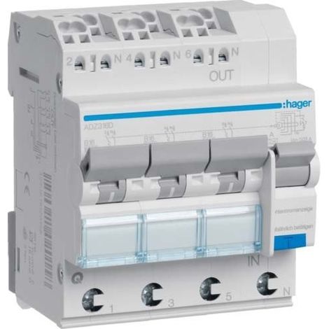 Interruptor diferencial RCBO 3x1P+N B16A 0,03A Tipo A 6kA rcbo ADZ316D