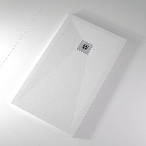 Receveur de douche 70x130 cm extra plat ONDA en résine surface ardoisée blanc Grille inox