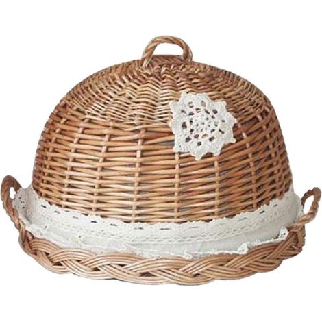 Couvercle cloche alimentaire et plateau de service rond en rotin tressé à la main idéal pour pique-nique (1/5)