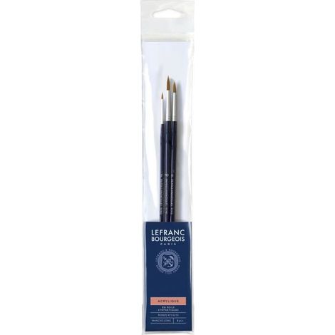LEFRANC BOURGEOIS Lot de 3 pinceaux ronds en poils synthétiques - N°2-6-10 - Manche long