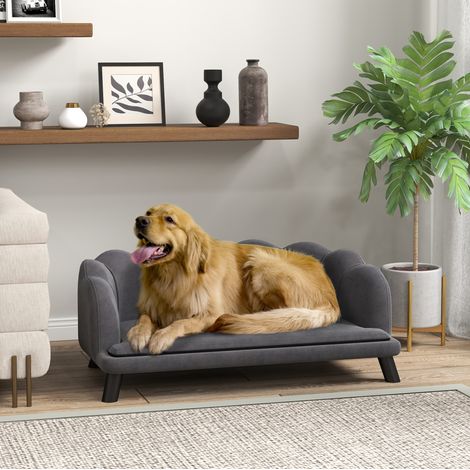 Divano per cani 98,5x60,5x35,5 cm, con schienale, cuscino imbottito, poliestere grigio scuro (1/5)