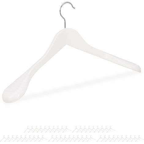 Set of 50 Relaxdays Suit Hangers, Wide Shoulders, 360° Swivel Hooks, Jackets, Wooden Coat Holders, White