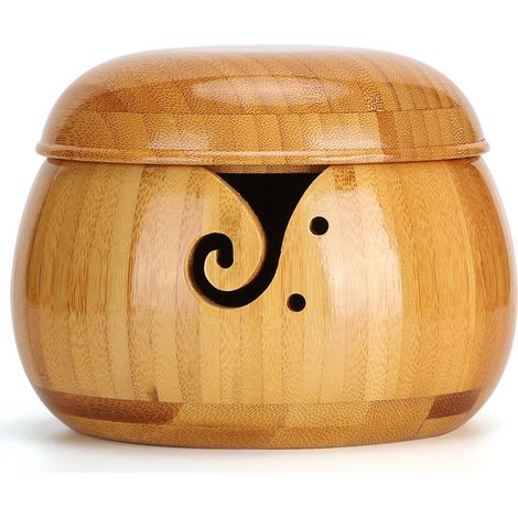 Aufbewahrungsbox aus Holz für Wollknäuel, umweltfreundlich, mit Deckel, runde Aufbewahrung für Zuhause und Bastelarbeiten (1/5)