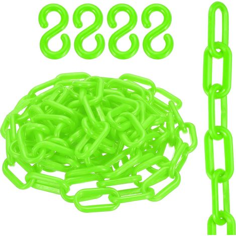 Lot de 2 chaînes en plastique (25 mm, 3 m, vert), barrière de sécurité en plastique avec 4 crochets, convient pour contrôle de la foule/parking/allée/ligne de file d'attente (1/5)