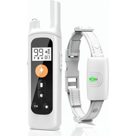 Collier anti-aboiement pour chien avec télécommande (890 m), collier de dressage électrique avec 3 modes de dressage, collier anti-aboiement pour chiens de 27 à 45 kg, étanche,，Blanc (1/5)