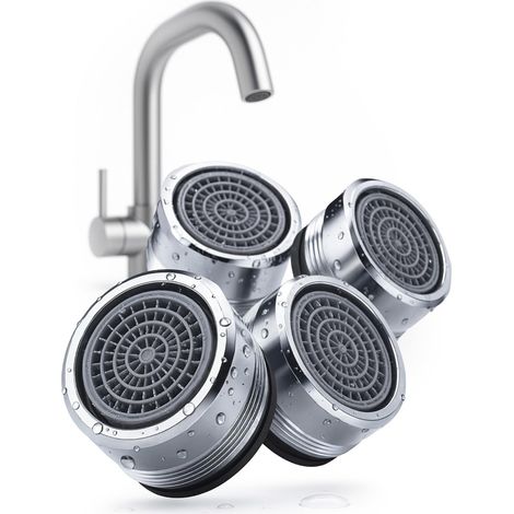 Set di 4 rubinetti M24 in ottone – regolatore cromato con filtro in acciaio inox – filettatura interna ed esterna 24 mm – getto d'acqua delicato senza schizzi – per cucina bagno lavandino rubinetto (1/5)